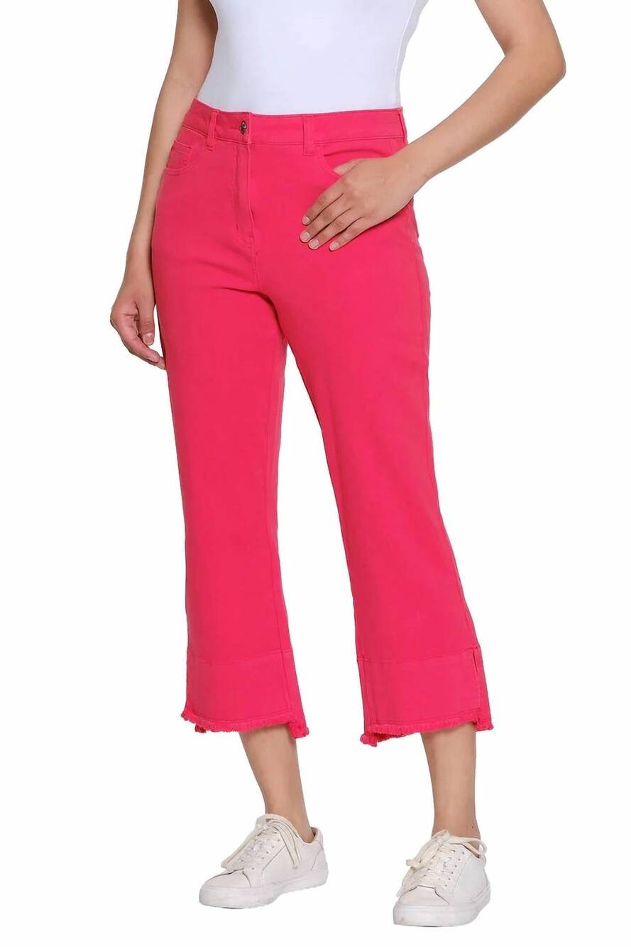 NEW MULTIPLES fringe hem crop pants in red